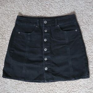 American Eagle Black High Rise Button Front Denim Mini Skirt